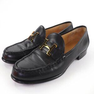 Hermes Vintage Constance Gold Hhardware Leather Loafers Black 37